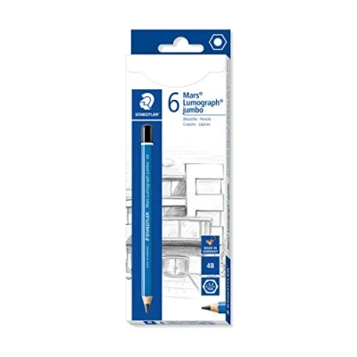 Afbeelding van Staedtler Mars Lumograph Jumbo, 4B potloden, hoge kwaliteit voor schrijven en tekeningen, kartonnen etui met 6 4B, 100J VE