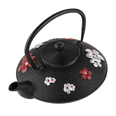 Afbeelding van lachineuse Japanse Gietijzeren Theepot Kersenbloesem Met Infuser Filter Capaciteit 0,8L Aziatische Decoratie Traditionele Nipponne Theeservies Kleur: Zwart