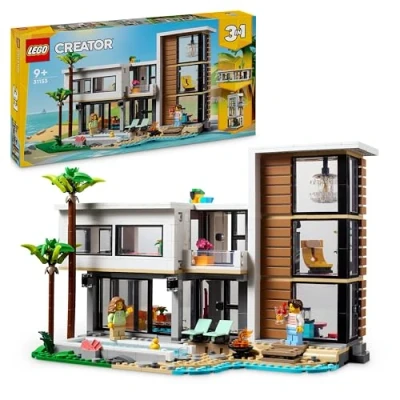 Image de LEGO Creator la Maison Moderne 3 en 1 À Transformer Immeuble Urbain de Étages ou Chalet Dans Forêt Jeu Construction Idée Cadeau Pour les Enfants Garçons et Filles dès 9 Ans 31153