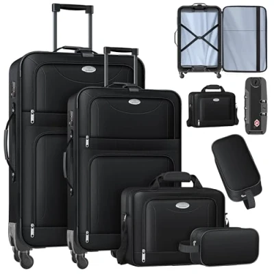 Afbeelding van KESSER® Set van 4 reiskoffers, stoffen trolley met 3 cijferig TSA slot, 360 wielen en telescopische handgreep, cosmeticatas, lichte koffer grote voor de, Antraciet