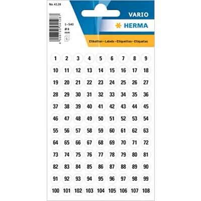 Afbeelding van Huismerk Herma 4128 Etiket met getallen 1 540 8mm Wit