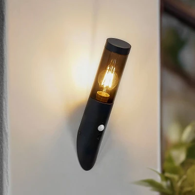 Afbeelding van Lindby Statius buitenwandlamp, zwart, ijzer, sensor