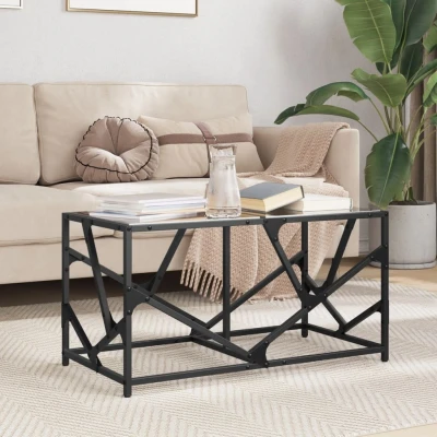 Afbeelding van Salontafel met zwart glazen blad 78,5x40x41 cm staal
