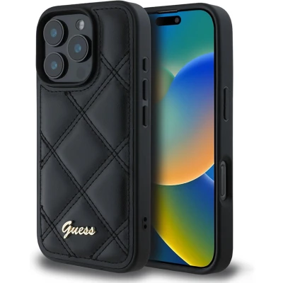 Afbeelding van Guess GUHCP16LPSQSQSK iPhone 16 Pro 6,3&quot; zwart/zwarte hardcase Gewatteerd metalen logo