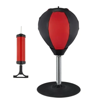 Afbeelding van Relaxdays bureau boksbal op voet staand tegen stress mini kleine tafel boxbal