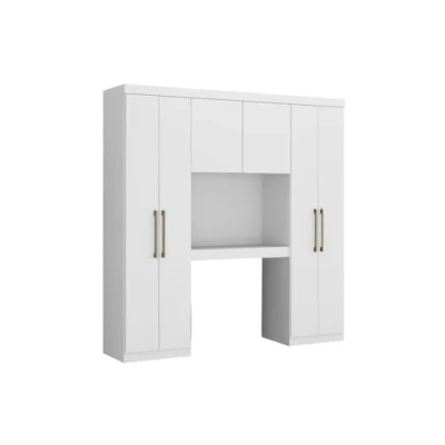 Afbeelding van Brugkast ANTERO 6 deuren Met kast en opbergruimte L200 cm Wit L 200 x H 206 D 46