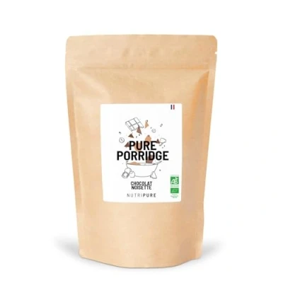 Afbeelding van Nutripure Pure biologische pap, rijk aan vezels en eiwitbron, veganistisch, zonder conserveringsmiddelen, glutenvrij, onmiddellijke bereiding, handgemaakt, 8 ingrediënten, chocoladehazelnoot, gemaakt