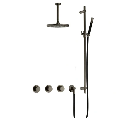 Afbeelding van Hotbath Cobber Regendoucheset IBS70 Verouderd ijzer Staaf handdouche 20cm Hoofddouche 15cm Plafondbuis Handouche met glijstang