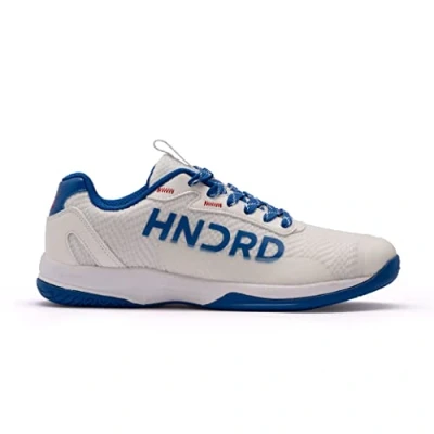 Afbeelding van HUNDRED Xoom Pro non marking professionele badmintonschoenen voor heren Materiaal: kunstleer Geschikt indoortennis, squash, tafeltennis, basketbal en padel (wit/blauw, EU 43, UK 9, US 10)