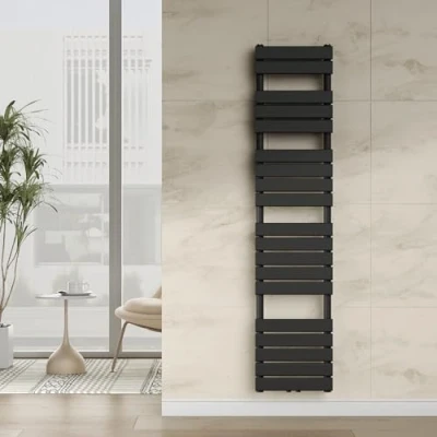 Afbeelding van [neu.haus] Handdoekradiator, badkamerverwarming, platte bladen, wandhanddoekhouder, warmwaterverwarming, 801 W, staal, 180 x 40 cm, zwart