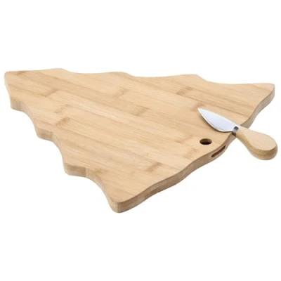 Afbeelding van Houten Kaasplank in de Vorm van een Kerstboom met Mes, 38x31,5x1,5 cm
