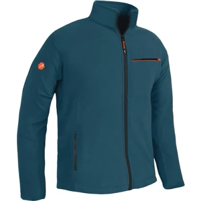 Afbeelding van ACE Fleecejack voor heren, warme outdoorjas zonder capuchon, doorlopende ritssluiting en drie zakken, Blauw