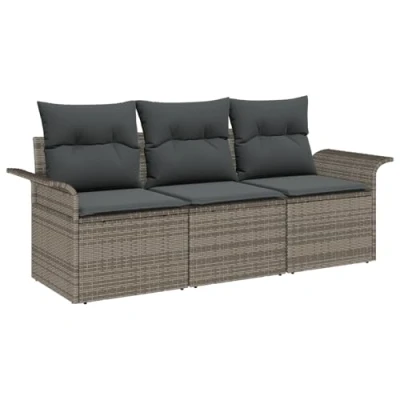 Afbeelding van vidaXL 3 delige tuinset met kussens in grijs poly rattan