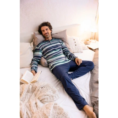 Afbeelding van Hajo pyjama heren polyester blauw