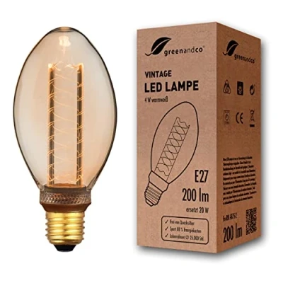 Afbeelding van Greenandco® Ledlamp, decoratief, vintage, retro, industrieel, antiek, Edison, E27, B75, 4 W, 200 lm, 1800 K, zeer warm wit, 320 graden, 230 V, geen flikkeren, niet dimbaar