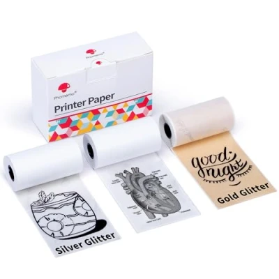 Afbeelding van Phomemo M02/M02Pro/M02S/M03/M03AS/M04S/M04AS printerpapier, compatibel met glitter, wit, zilver, goud, 3 rollen