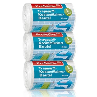 Afbeelding van Profissimo 3 stuks cosmetica vuilniszakken met draaggreep, 5 liter, 255, x 85, van recyclebaar polyethyleen