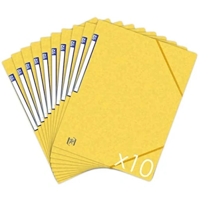 Image de OXFORD TopFile+ Lot de 10 Chemises Cartonnées Sans Rabats avec Elastiques Format A4 Jaune