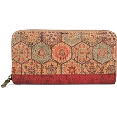 Afbeelding van styleBREAKER Dames portemonnee kurk met kleurrijk patroon in etnische look, ritssluiting, 02040138, rood beige blauw, Taille unique,