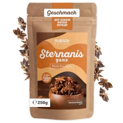 Image de Аnis étoilé Monte Nativo (250g) Anis Etoile Badiane Épices aromatiques séchées avec soin, idéales pour Cuisiner et Assaisonner Arôme Goût intenses