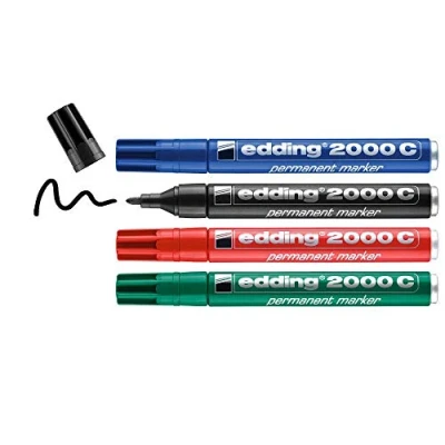 Afbeelding van edding 2000 C Permanent marker zwart, rood, blauw, groen 4 stiften ronde punt 1,5 3 mm droogt snel water en veegbestendig voor karton, kunststof, hout, metaal universeel