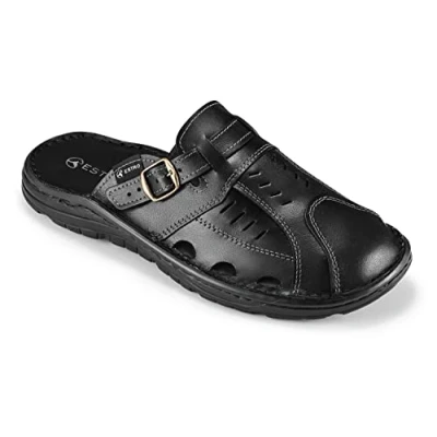 Afbeelding van ESTRO sandalen voor heren, leer, zomer, met antislipzool, S4, zwart.