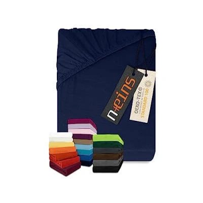 Afbeelding van npluseins Klassiek Jersey hoeslaken vele kleuren en maten 100% katoen 159,192 cm 140 x 190 200 marineblauw