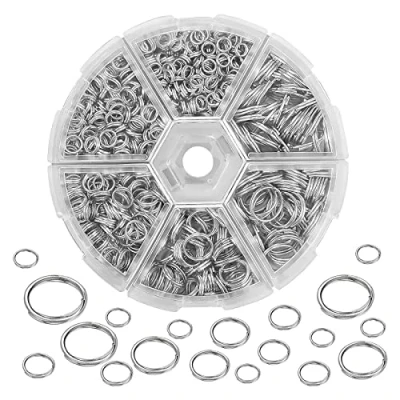 Afbeelding van open springringen, metalen springringen met opbergdoos, gedeelde ring voor sieraden sleutelhanger (zilver)