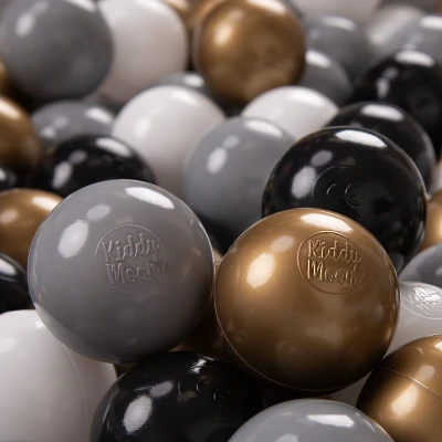 Afbeelding van KiddyMoon 300 ∅ 7cm, plastic gekleurde ballen voor kinderzwembad gemaakt in de EU, wit/grijs/zwart/goud