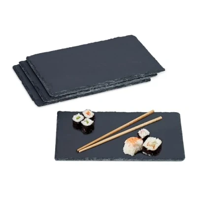 Afbeelding van leisteen serveerplank set van 4 26 x 16 cm rechthoekig plateau antraciet