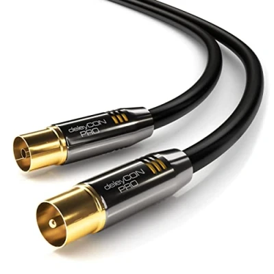 Afbeelding van deleyCON 5 m tv antennekabel coaxkabel kabel HDTV Full HD stekker voor vrouwelijke metalen connector digitaal analoog zwart