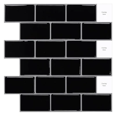 Afbeelding van Tegel Stickers Schil en Stick,Zwarte Subway Zelfklevende 3D Tegels voor Backsplash Keuken Badkamer Muur (10 vellen)