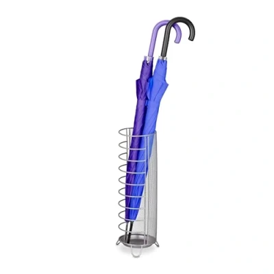 Afbeelding van Relaxdays paraplubak metaal smalle parapluhouder ronde paraplustandaard paraplumand zilver