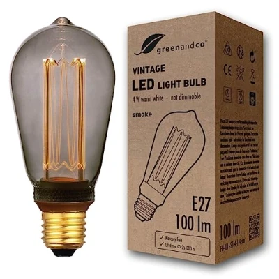 Afbeelding van greenandco® Vintage design ledlamp voor sfeerverlichting E27 ST64 Edison 4 W 100 lm 1800 K rook extra warm wit 320 230 V flikkervrij niet dimbaar