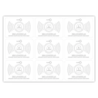 Afbeelding van Set van 9 stickers voor alarmsysteem binnen, 5 x 3,5 cm, let op: het object is beveiligd ramen, deuren, transparant, hin_364