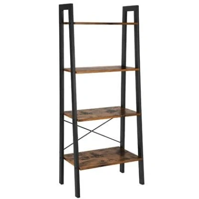 Afbeelding van Wandkast Stoer metaal hout industrieel design open boekenkast 137 cm hoog zwart