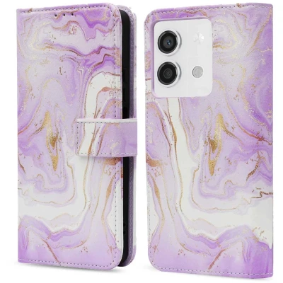 Afbeelding van imoshion Hoesje Geschikt voor Xiaomi Redmi Note 13 (5G) Met Pasjeshouder Design Bookcase smartphone Paars / Purple Marble