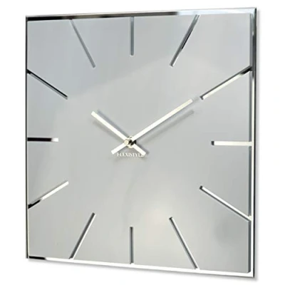 Afbeelding van FLEXISTYLE Digit vierkante wandklok 30 cm diameter, modern tikkend geluid, ontwerp van acrylglas en acrylspiegel, woonkamer, slaapkamer, wit (wit)