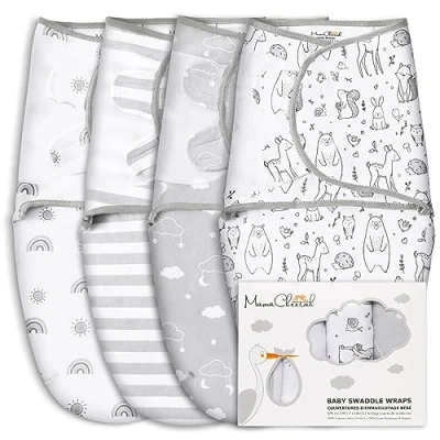 Afbeelding van Mama Cheetah 4 stuks biologisch katoenen inbakerdekens voor baby&#039;s van 3 6 maanden, grote inbakerdeken baby&#039;s, uniseks