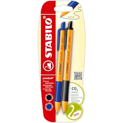 Afbeelding van STABILO pointball balpen, 2 stuks, blauw, zwart