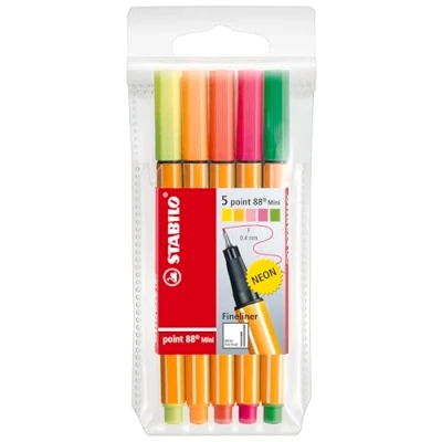 Image de Stabilo pochette de 5 mini feutres point 88 fluo couleurs assorties