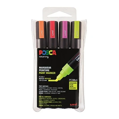 Afbeelding van Posca Paintmarker Pc 5m, Etui Met 4 Stuks In Geassorteerde Fluo Kleuren
