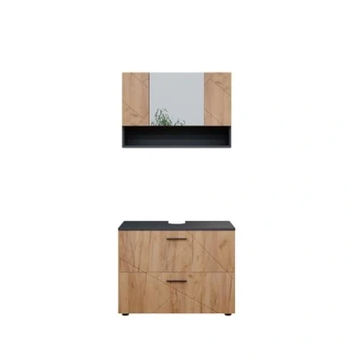 Afbeelding van Vicco Badkamermeubel set Irma, Eik goud/antraciet, 2 delen, onderkast 80 cm