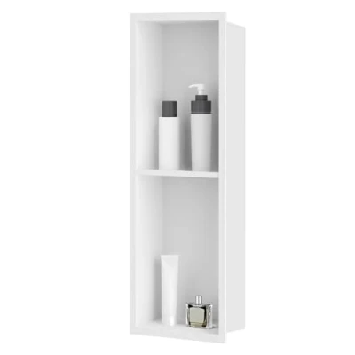 Afbeelding van sunrik Badkamernis, wandnis voor douche, roestvrij staal, dubbele laag, inbouwdouchenis, 20 x 60 10 cm, mat wit