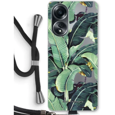 Afbeelding van Case Company® hoesje met Koord geschikt voor Oppo A58 4G Bananenbladeren Telefoonhoesje Zwart Bescherming aan alle Kanten en Over de Schermrand
