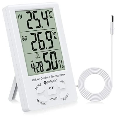 Afbeelding van Neoteck Thermo Hygrometer Thermometer Digitale LCD Binnen Buiten Hygrothermometer Thermostaat Vochtigheid Temperatuurmeting 1,5 m Min/Max Sensordraad voor Hotel Slaapkamer Ziekenhuis