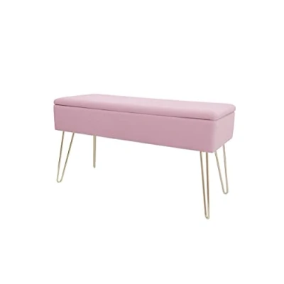 Afbeelding van ECHTWERK Scarlett Bank met fluwelen overtrek, rechthoekige kist, opbergruimte, poten van metaal, roze, polyestermix, 75 x 30 42 cm