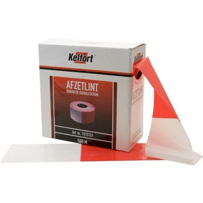 Afbeelding van Kelfort afzetlint rood/wit geblokt 80mm x 500 meter