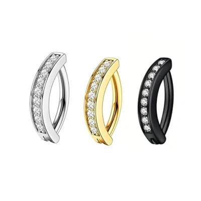 Afbeelding van DAZZLUXE 3 stuks navelringen diamant met zirkonia, navelpiercing, sieraden, uniseks, lichaamspiercing, sieraden (zwart, goud, zilver), Roestvrij staal, staal