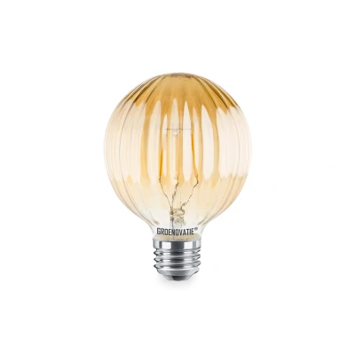 Afbeelding van E27 LED Filament Geribbeld Goud Globelamp 4W Extra Warm Wit Dimbaar
